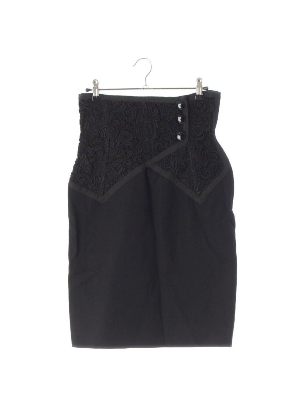 Saint Laurent Rive Gauche Wool Vintage Corset Embroidery Lace Fitted Skirt